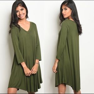 Olive Green Swing Midi Dress